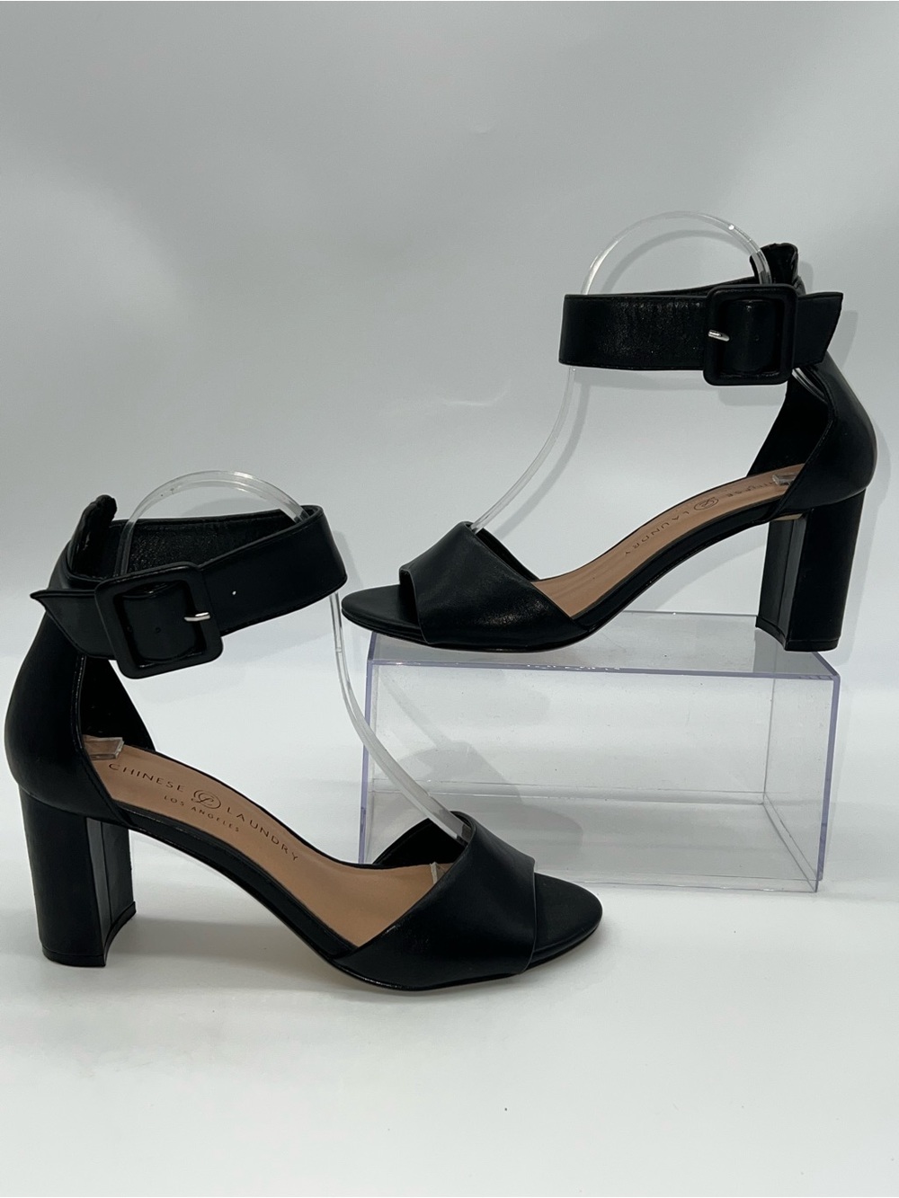 Chinese Laundry Black Ankle Strap Block Heels